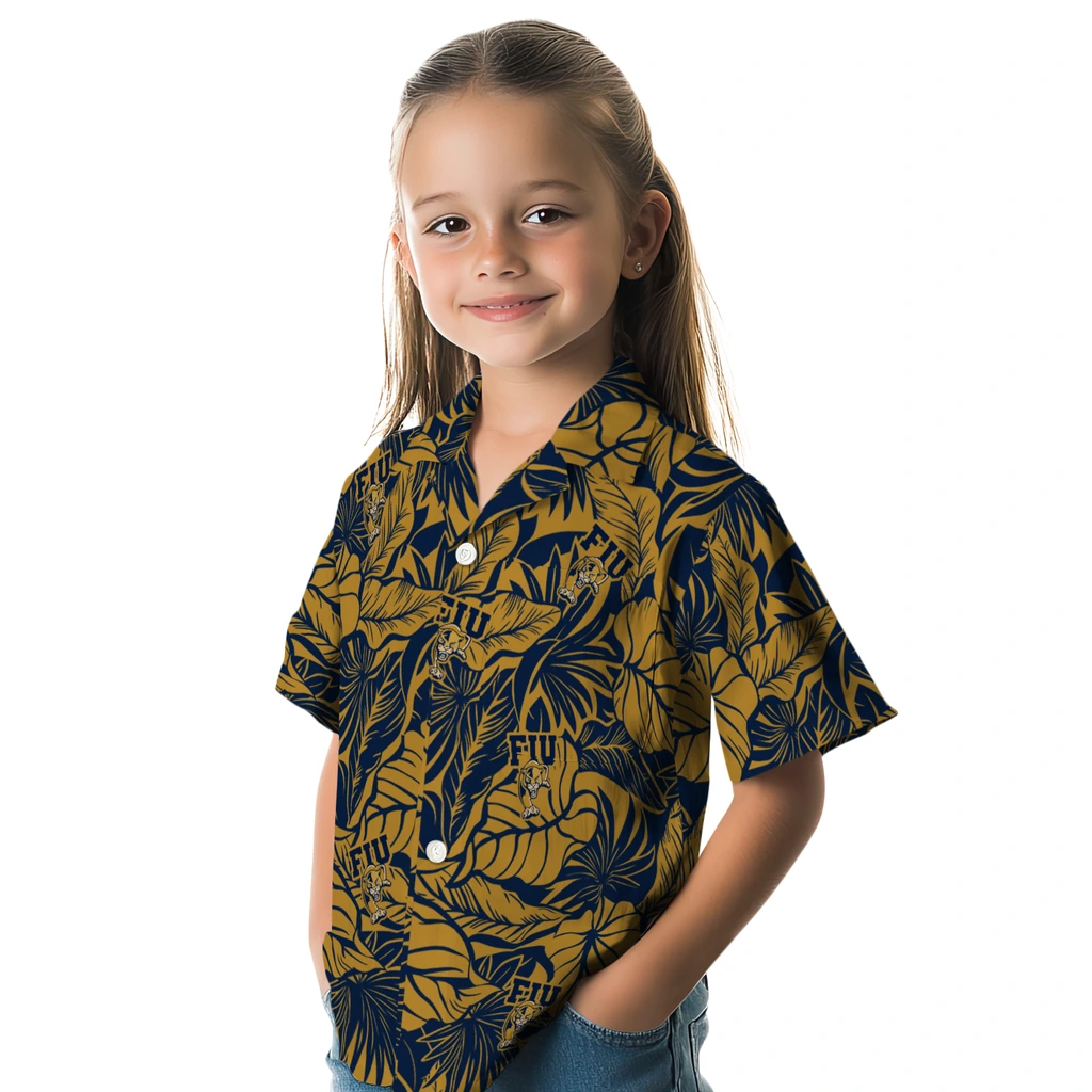 FIU Panthers Hawaiian Shirt - Monstera Layer fiu panthers monstera layer blue hawaiian shirts premium grade