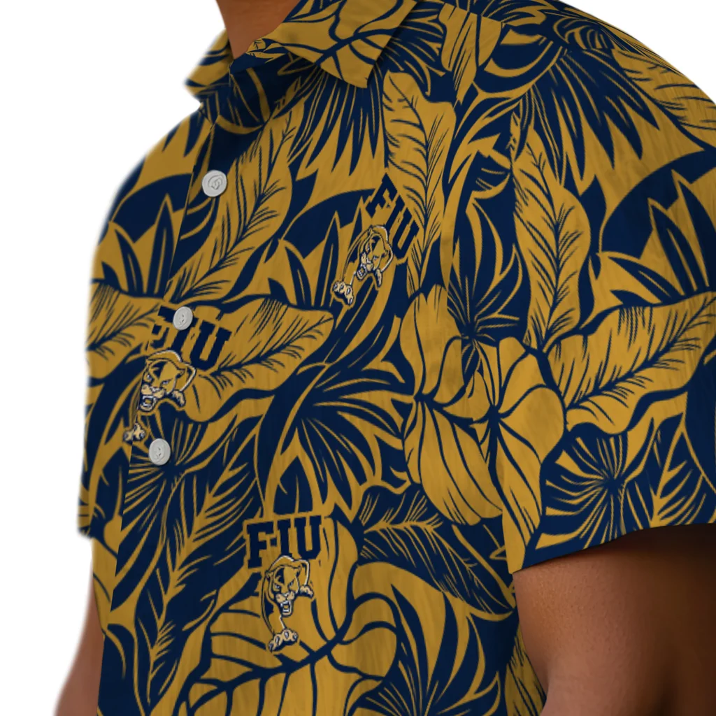 FIU Panthers Hawaiian Shirt - Monstera Layer fiu panthers monstera layer blue hawaiian shirts trendy