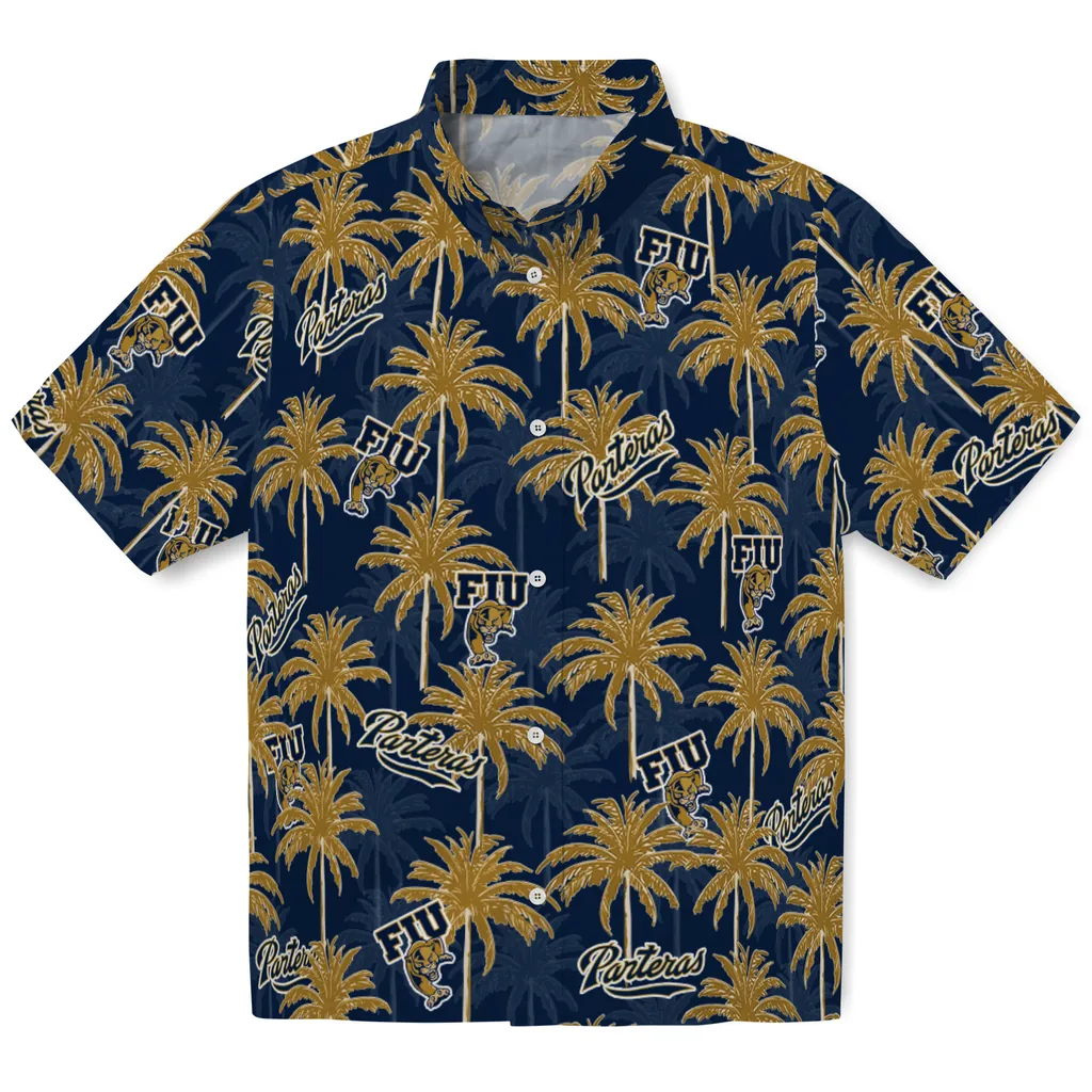 FIU Panthers Hawaiian Shirt - Palm Tree Motif fiu panthers palm grove blue hawaiian shirts best selling