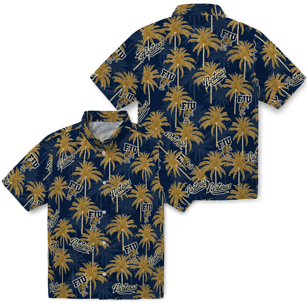 FIU Panthers Hawaiian Shirt - Palm Tree Motif fiu panthers palm grove blue hawaiian shirts high quality