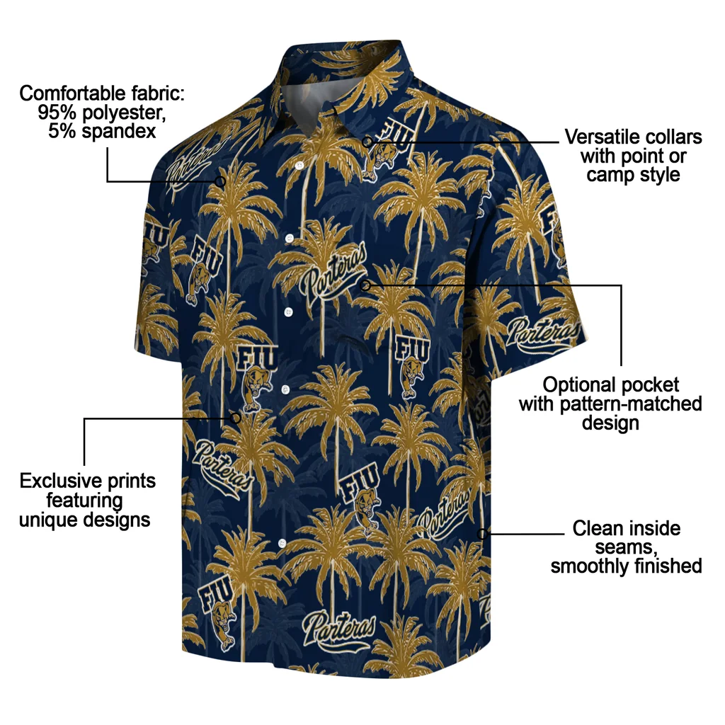 FIU Panthers Hawaiian Shirt - Palm Tree Motif fiu panthers palm grove blue hawaiian shirts new arrival