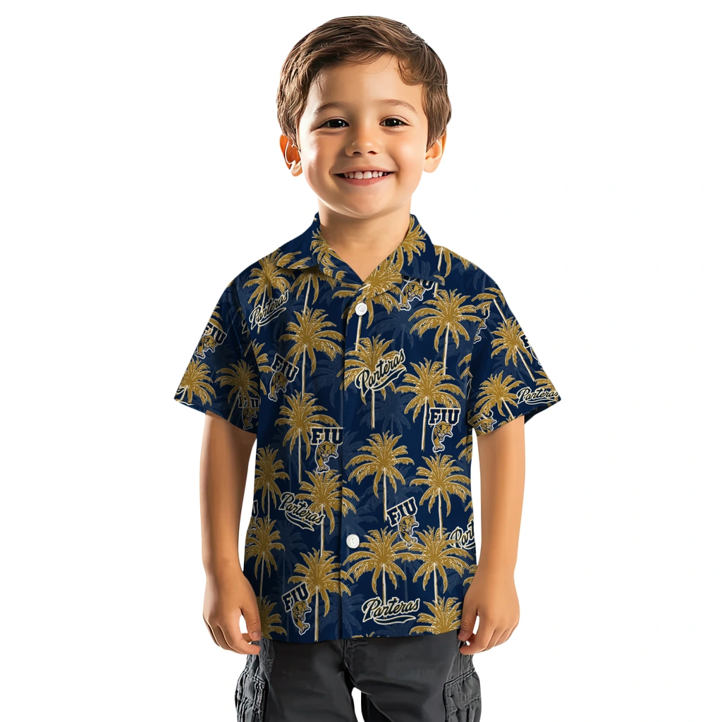 FIU Panthers Hawaiian Shirt - Palm Tree Motif fiu panthers palm grove blue hawaiian shirts top rated