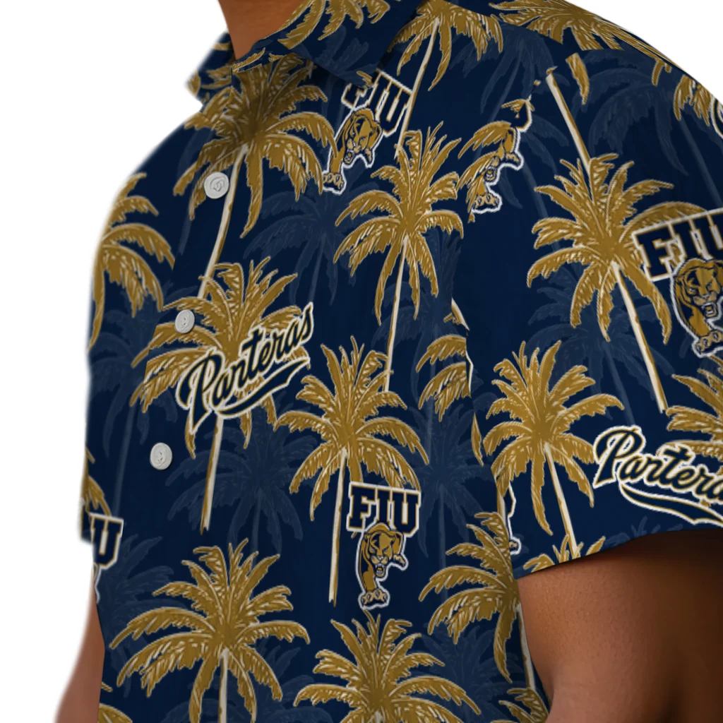 FIU Panthers Hawaiian Shirt - Palm Tree Motif fiu panthers palm grove blue hawaiian shirts trendy