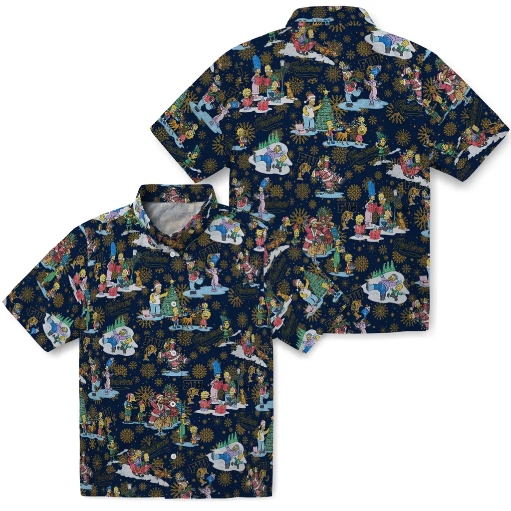 FIU Panthers Hawaiian Shirt - Simpsons Christmas fiu panthers simpsons christmas blue hawaiian shirts high quality