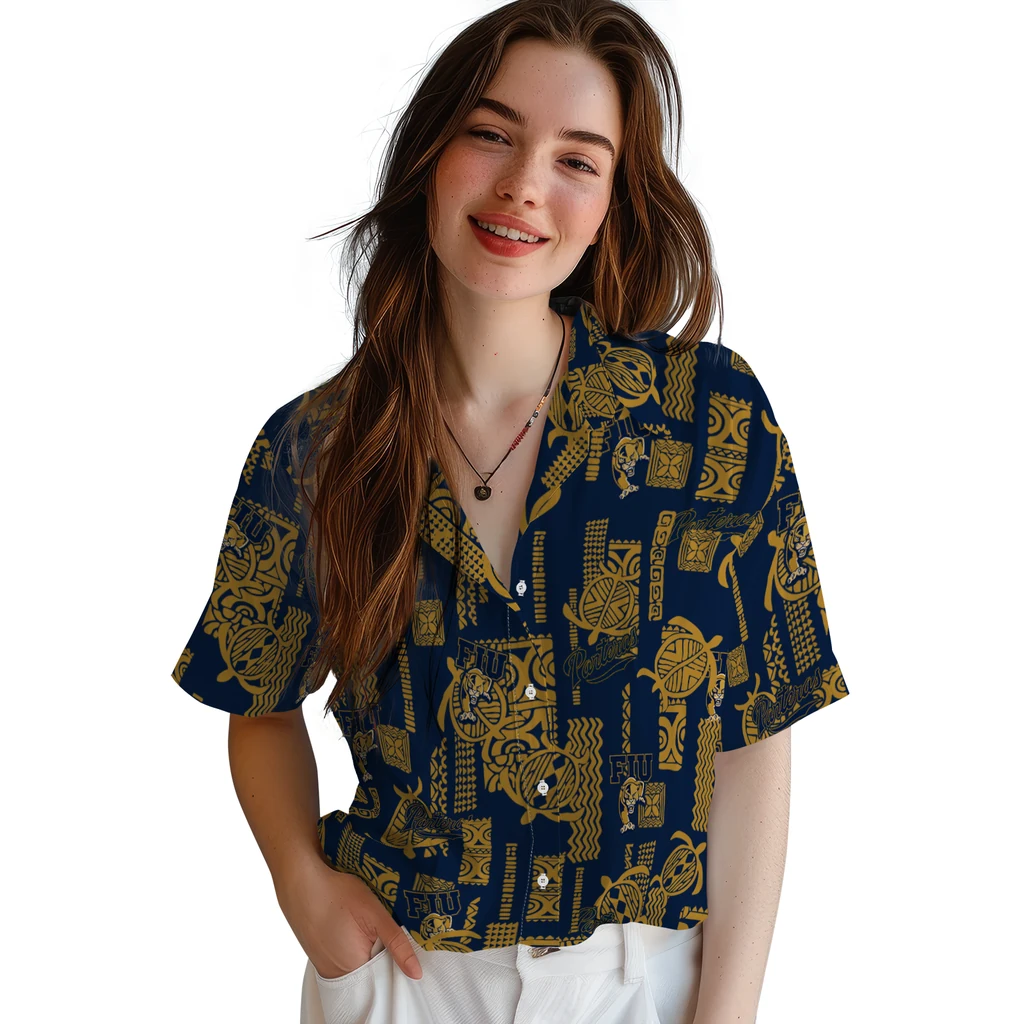 FIU Panthers Hawaiian Shirt - Turtle Lines fiu panthers turtle lines blue hawaiian shirts latest model