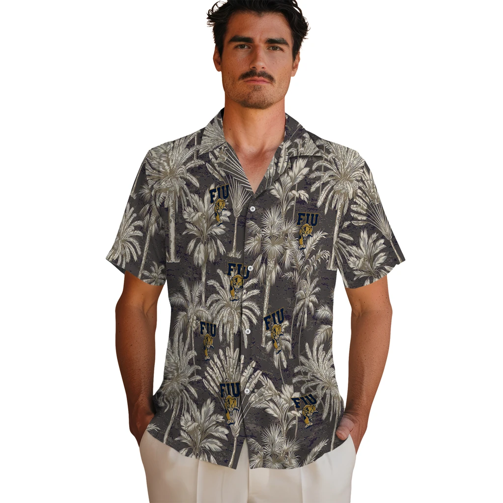 FIU Panthers Hawaiian Shirt - Vintage Palm Tree fiu panthers palm shadows blue hawaiian shirts fashion forward