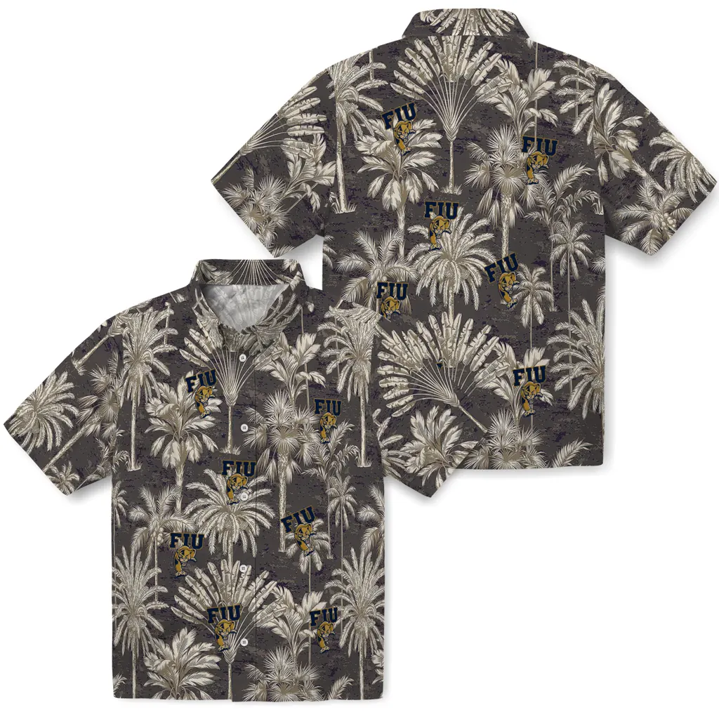 FIU Panthers Hawaiian Shirt - Vintage Palm Tree fiu panthers palm shadows blue hawaiian shirts high quality