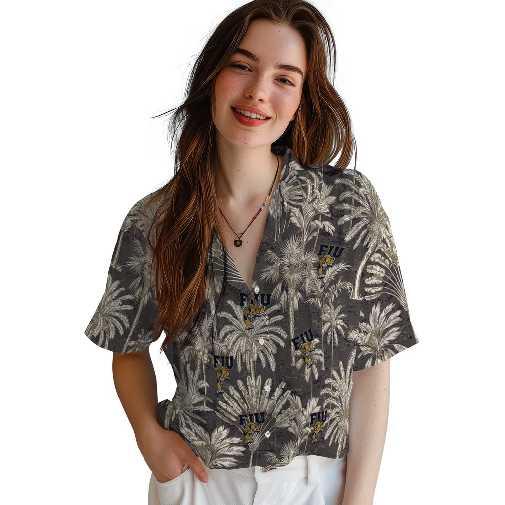 FIU Panthers Hawaiian Shirt - Vintage Palm Tree fiu panthers palm shadows blue hawaiian shirts latest model