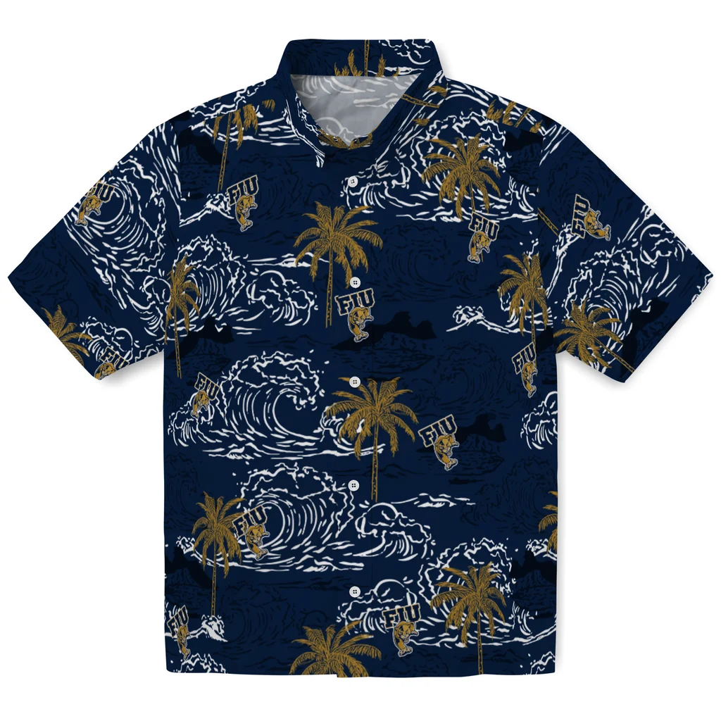 FIU Panthers Hawaiian Shirt - Wave Palm fiu panthers wave palm blue hawaiian shirts best selling