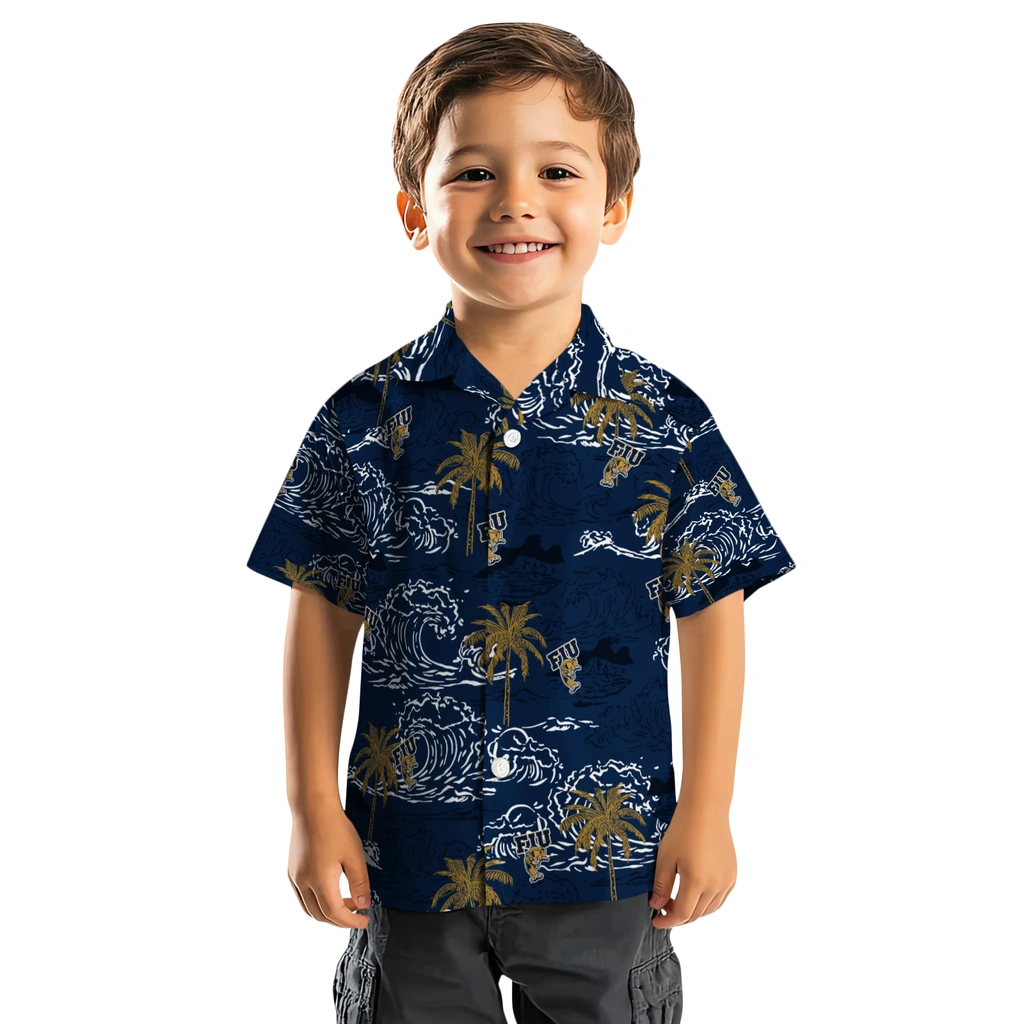 FIU Panthers Hawaiian Shirt - Wave Palm fiu panthers wave palm blue hawaiian shirts top rated