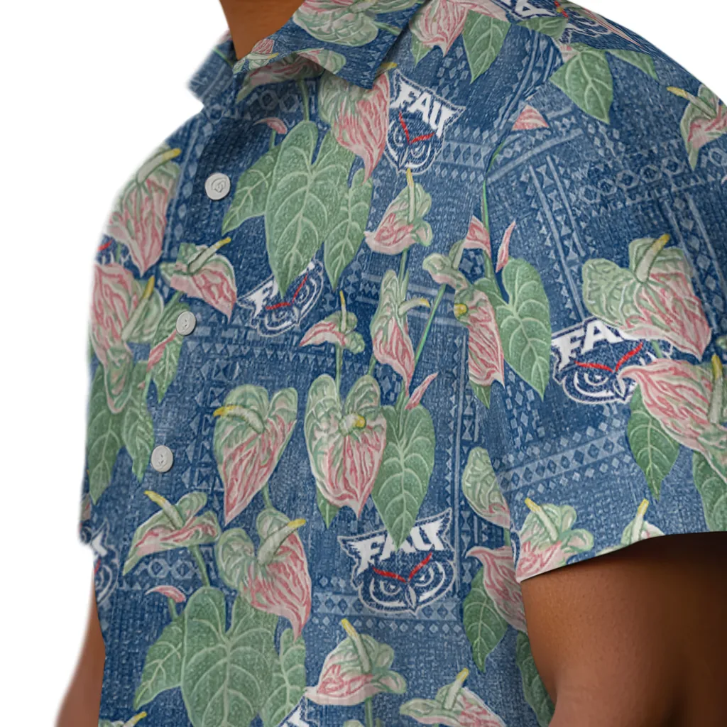 Florida Atlantic Owls Hawaiian Shirt - Anthurium Overlay florida atlantic owls anthurium overlay blue hawaiian shirts trendy