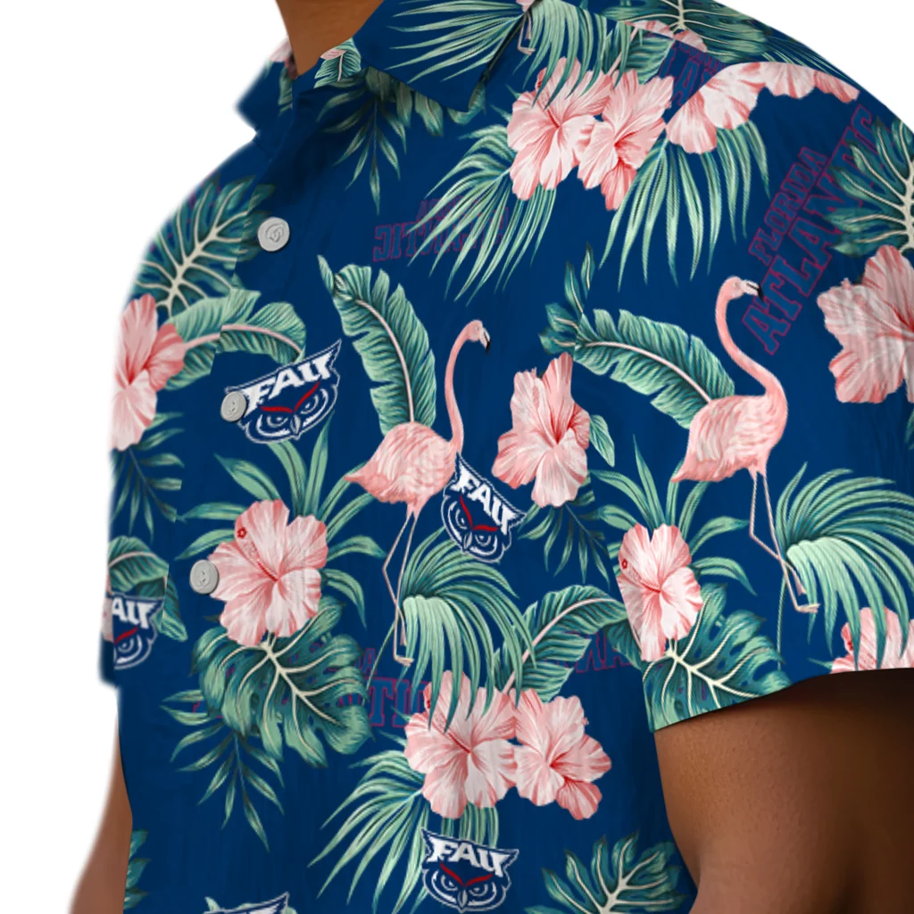 Florida Atlantic Owls Hawaiian Shirt - Flamingo and Hibiscus florida atlantic owls flamingo palms blue hawaiian shirts trendy