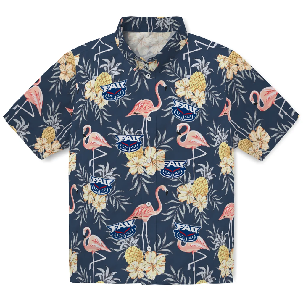 Florida Atlantic Owls Hawaiian Shirt - Flamingo Hibiscus florida atlantic owls flamingo hibiscus navy hawaiian shirts best selling