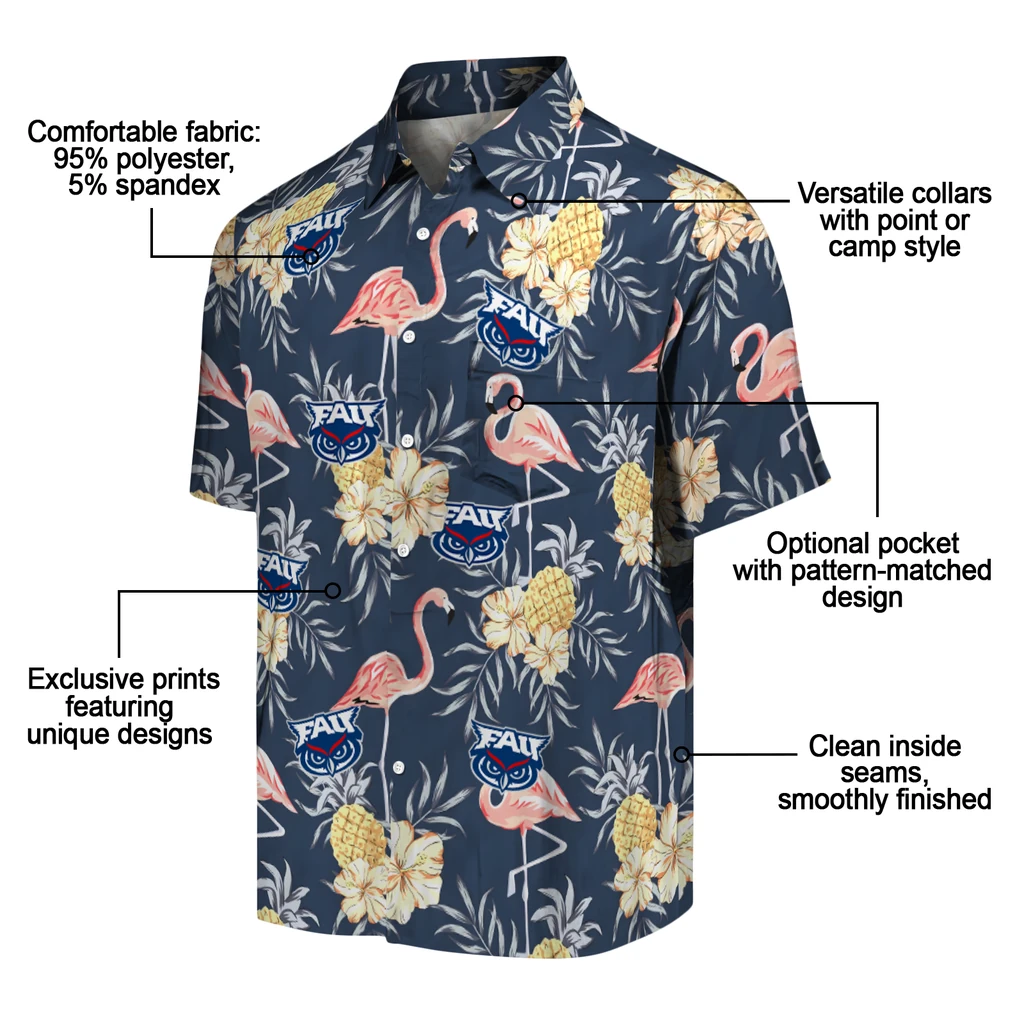 Florida Atlantic Owls Hawaiian Shirt - Flamingo Hibiscus florida atlantic owls flamingo hibiscus navy hawaiian shirts new arrival