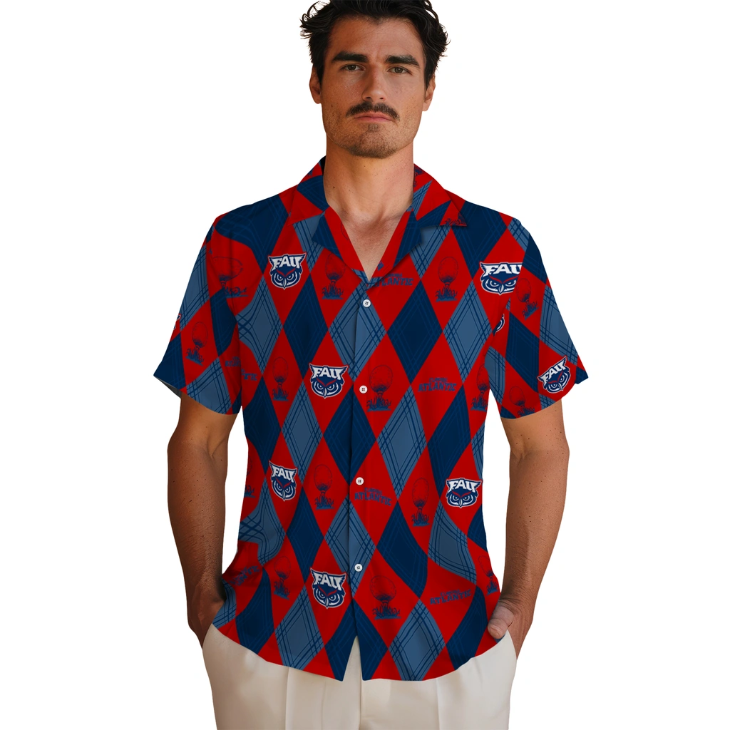 Florida Atlantic Owls Hawaiian Shirt - Golfing Plaid florida atlantic owls balloon plaid blue hawaiian shirts fashion forward