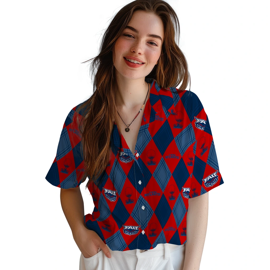 Florida Atlantic Owls Hawaiian Shirt - Golfing Plaid florida atlantic owls balloon plaid blue hawaiian shirts latest model