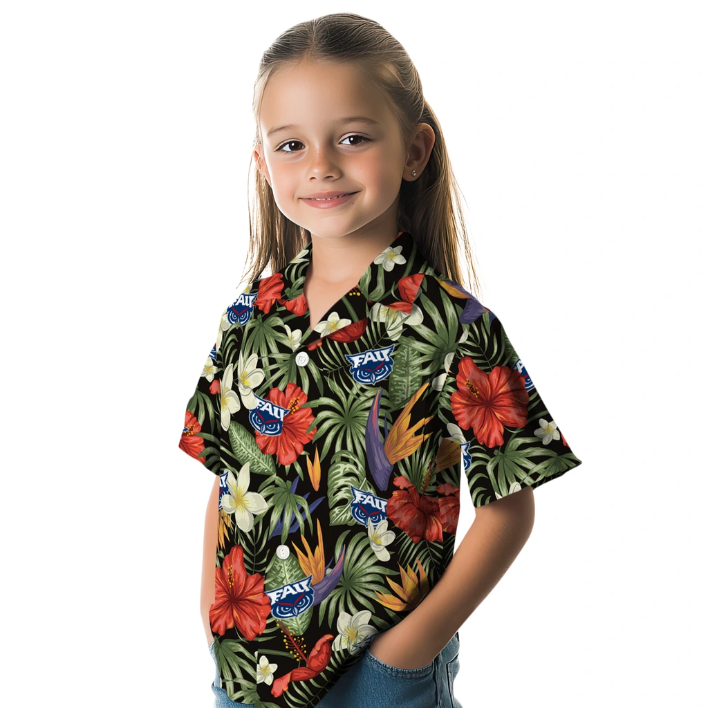 Florida Atlantic Owls Hawaiian Shirt - Hawaii Floral Hibiscus florida atlantic owls hibiscus bird hawaiian shirts premium grade