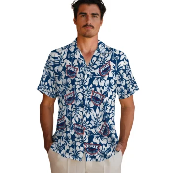 florida atlantic owls hibiscus motif blue white hawaiian shirts fashion forward