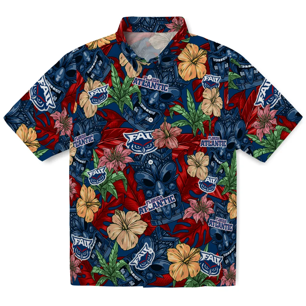 Florida Atlantic Owls Hawaiian Shirt - Hibiscus Tiki Jungle florida atlantic owls tiki jungle blue hawaiian shirts best selling