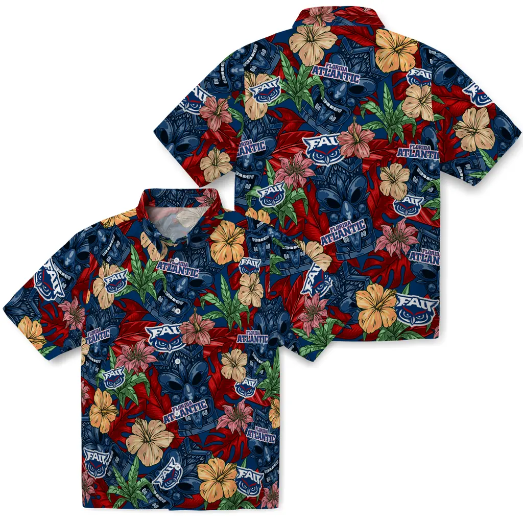 Florida Atlantic Owls Hawaiian Shirt - Hibiscus Tiki Jungle florida atlantic owls tiki jungle blue hawaiian shirts high quality