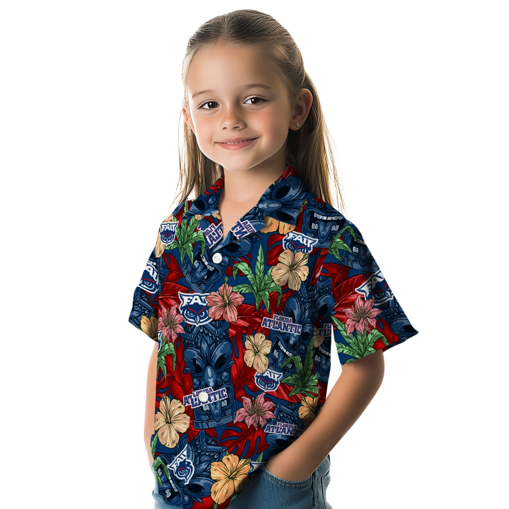 Florida Atlantic Owls Hawaiian Shirt - Hibiscus Tiki Jungle florida atlantic owls tiki jungle blue hawaiian shirts premium grade