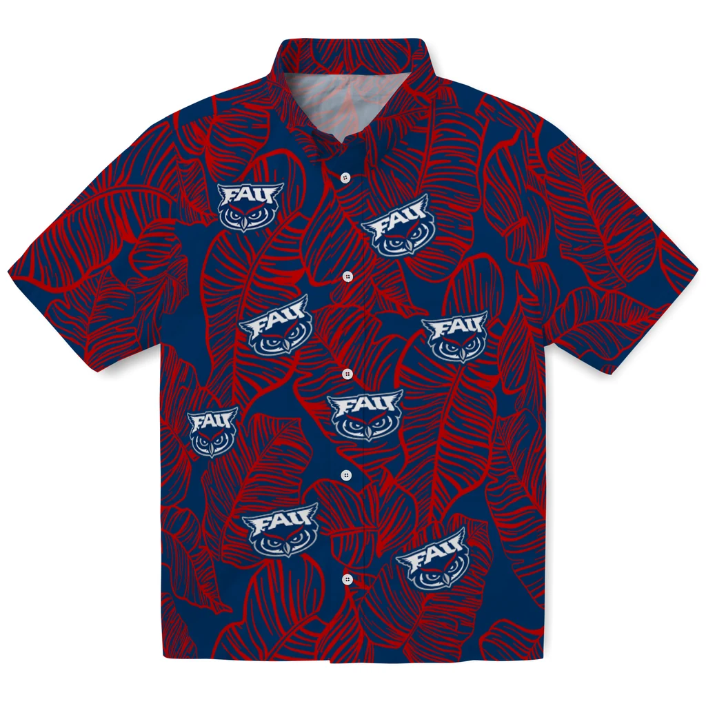 Florida Atlantic Owls Hawaiian Shirt - Leaf Outline florida atlantic owls leaf outline blue hawaiian shirts best selling