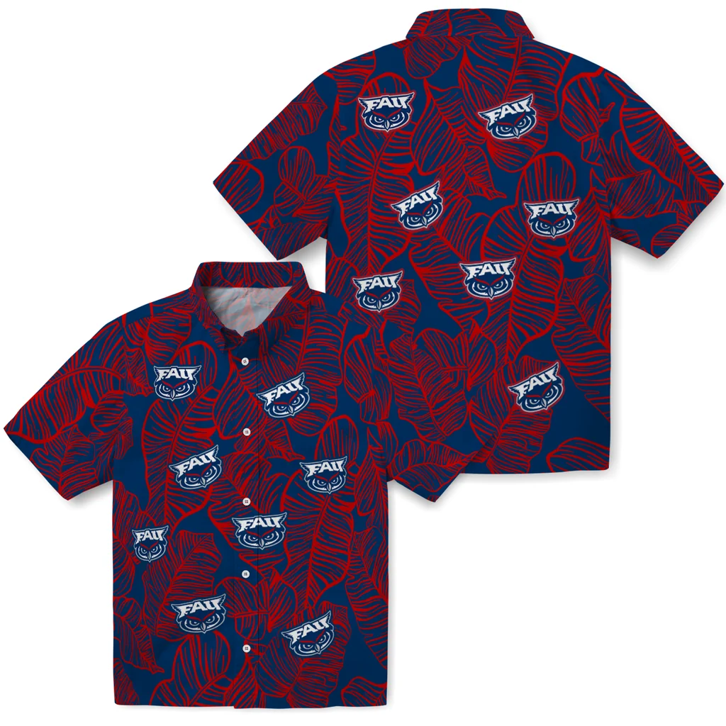 Florida Atlantic Owls Hawaiian Shirt - Leaf Outline florida atlantic owls leaf outline blue hawaiian shirts high quality
