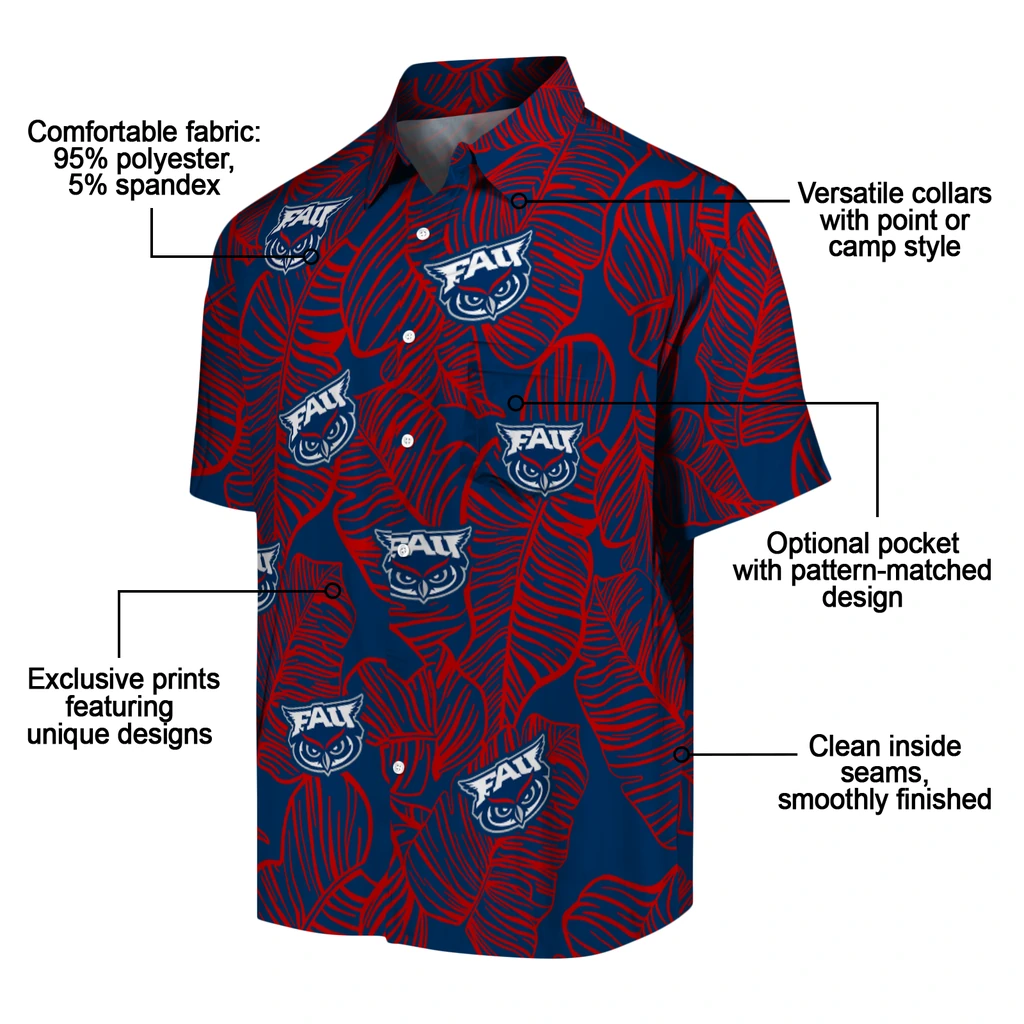 Florida Atlantic Owls Hawaiian Shirt - Leaf Outline florida atlantic owls leaf outline blue hawaiian shirts new arrival
