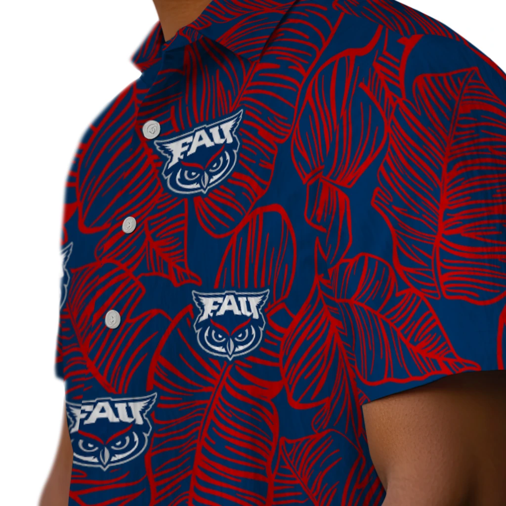 Florida Atlantic Owls Hawaiian Shirt - Leaf Outline florida atlantic owls leaf outline blue hawaiian shirts trendy