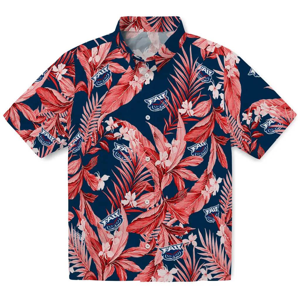 Florida Atlantic Owls Hawaiian Shirt - Palm Leaves florida atlantic owls palm leaves blue hawaiian shirts best selling