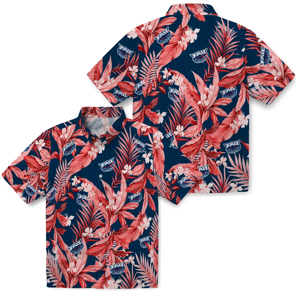 Florida Atlantic Owls Hawaiian Shirt - Palm Leaves florida atlantic owls palm leaves blue hawaiian shirts high quality