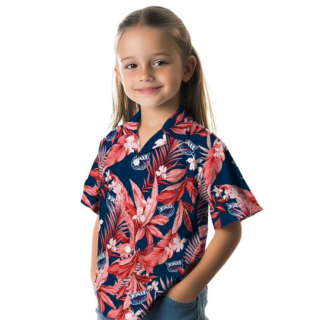 Florida Atlantic Owls Hawaiian Shirt - Palm Leaves florida atlantic owls palm leaves blue hawaiian shirts premium grade