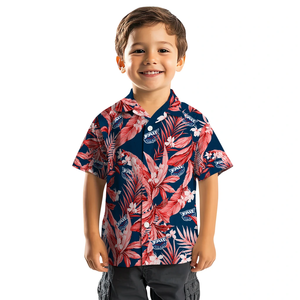 Florida Atlantic Owls Hawaiian Shirt - Palm Leaves florida atlantic owls palm leaves blue hawaiian shirts top rated