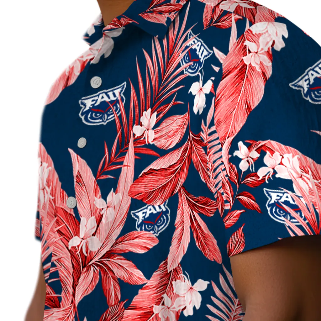 Florida Atlantic Owls Hawaiian Shirt - Palm Leaves florida atlantic owls palm leaves blue hawaiian shirts trendy