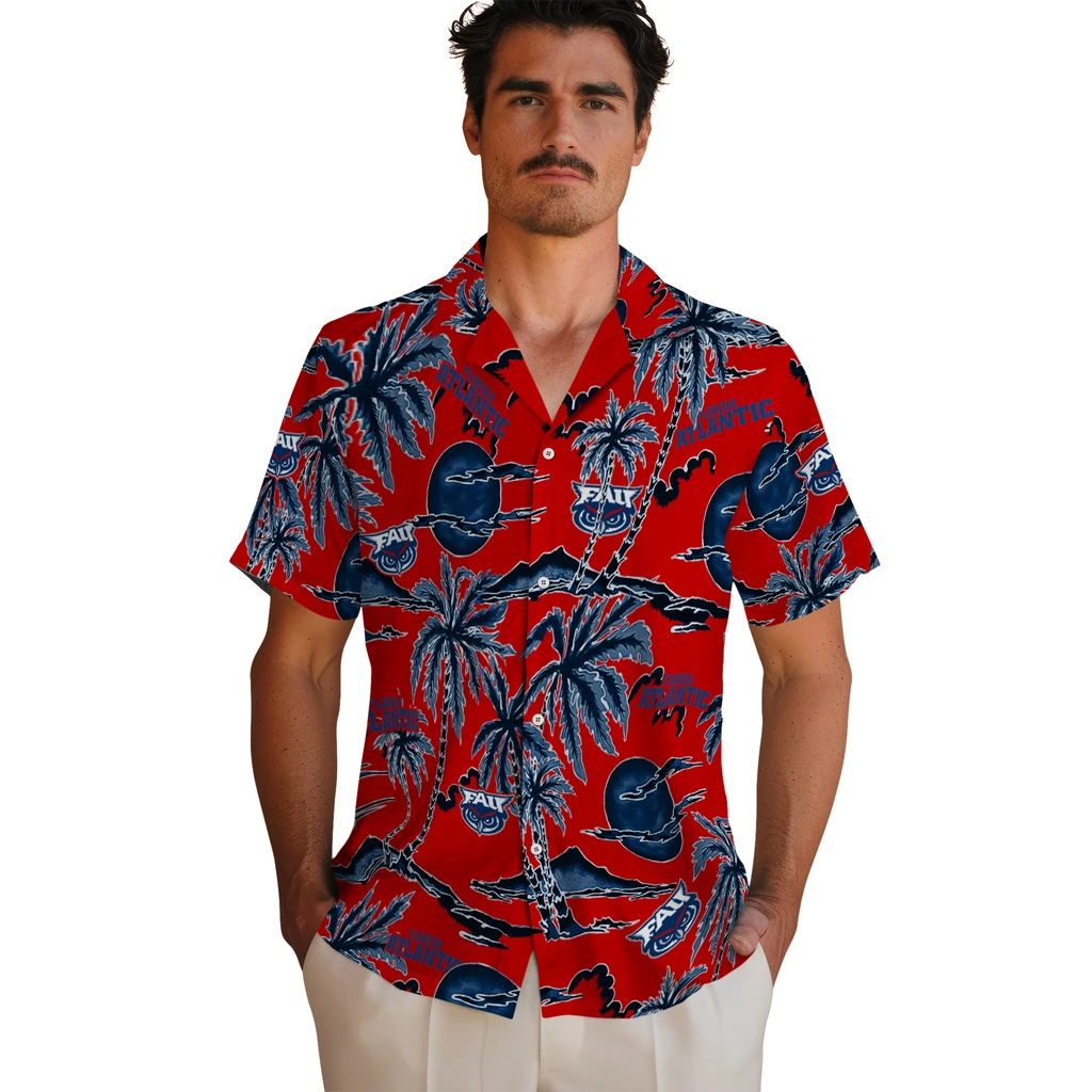 Florida Atlantic Owls Hawaiian Shirt - Palm Sunset florida atlantic owls palm sunset hawaiian shirts fashion forward
