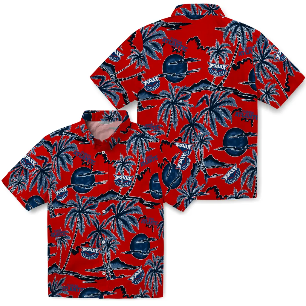 Florida Atlantic Owls Hawaiian Shirt - Palm Sunset florida atlantic owls palm sunset hawaiian shirts high quality