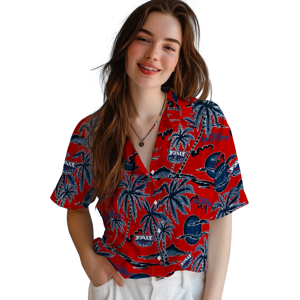 Florida Atlantic Owls Hawaiian Shirt - Palm Sunset florida atlantic owls palm sunset hawaiian shirts latest model