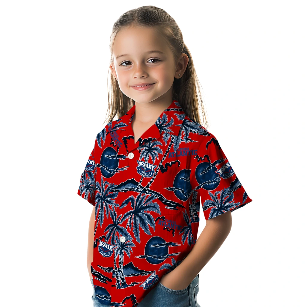 Florida Atlantic Owls Hawaiian Shirt - Palm Sunset florida atlantic owls palm sunset hawaiian shirts premium grade