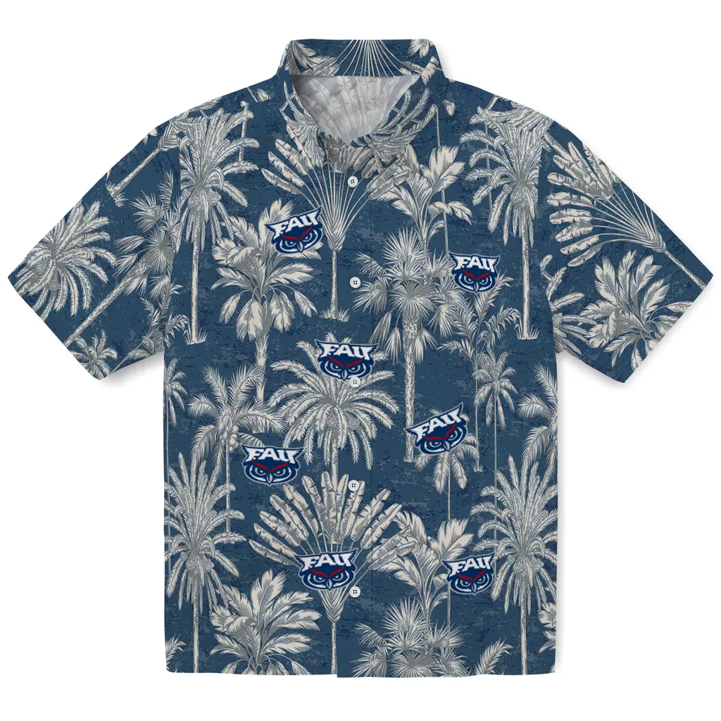 Florida Atlantic Owls Hawaiian Shirt - Vintage Palm Tree florida atlantic owls palm shadows blue hawaiian shirts best selling