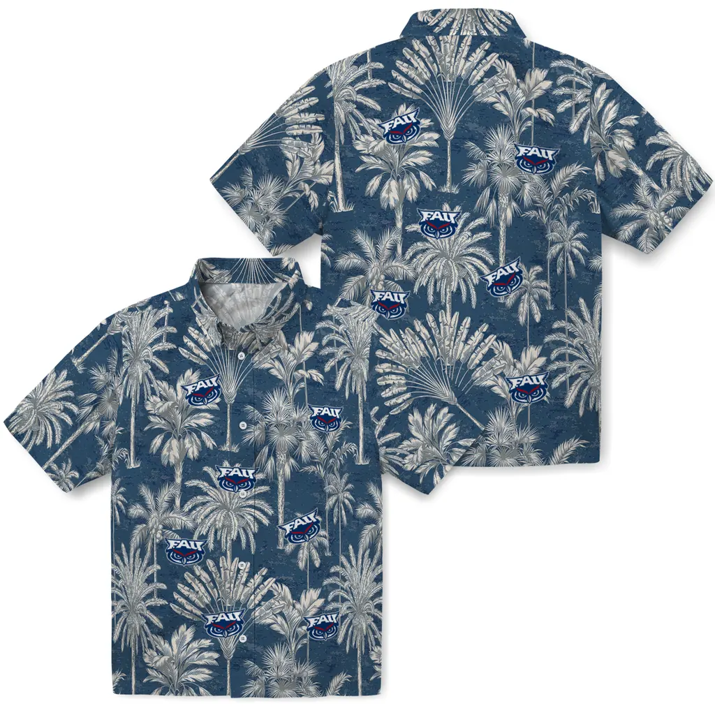 Florida Atlantic Owls Hawaiian Shirt - Vintage Palm Tree florida atlantic owls palm shadows blue hawaiian shirts high quality