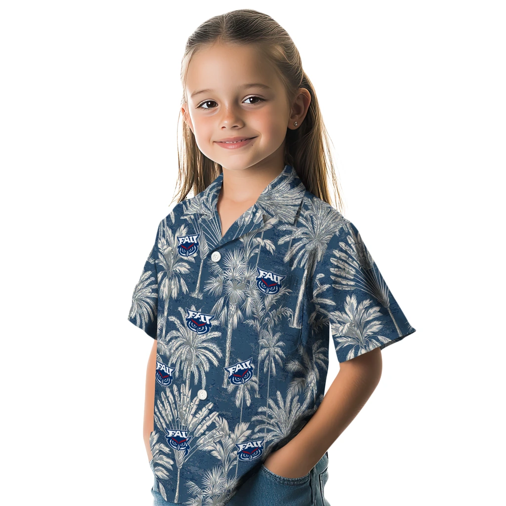 Florida Atlantic Owls Hawaiian Shirt - Vintage Palm Tree florida atlantic owls palm shadows blue hawaiian shirts premium grade