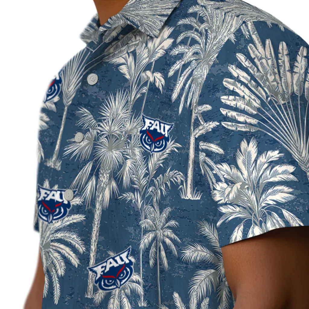 Florida Atlantic Owls Hawaiian Shirt - Vintage Palm Tree florida atlantic owls palm shadows blue hawaiian shirts trendy