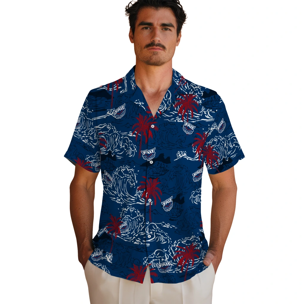 Florida Atlantic Owls Hawaiian Shirt - Wave Palm florida atlantic owls wave palm blue hawaiian shirts fashion forward