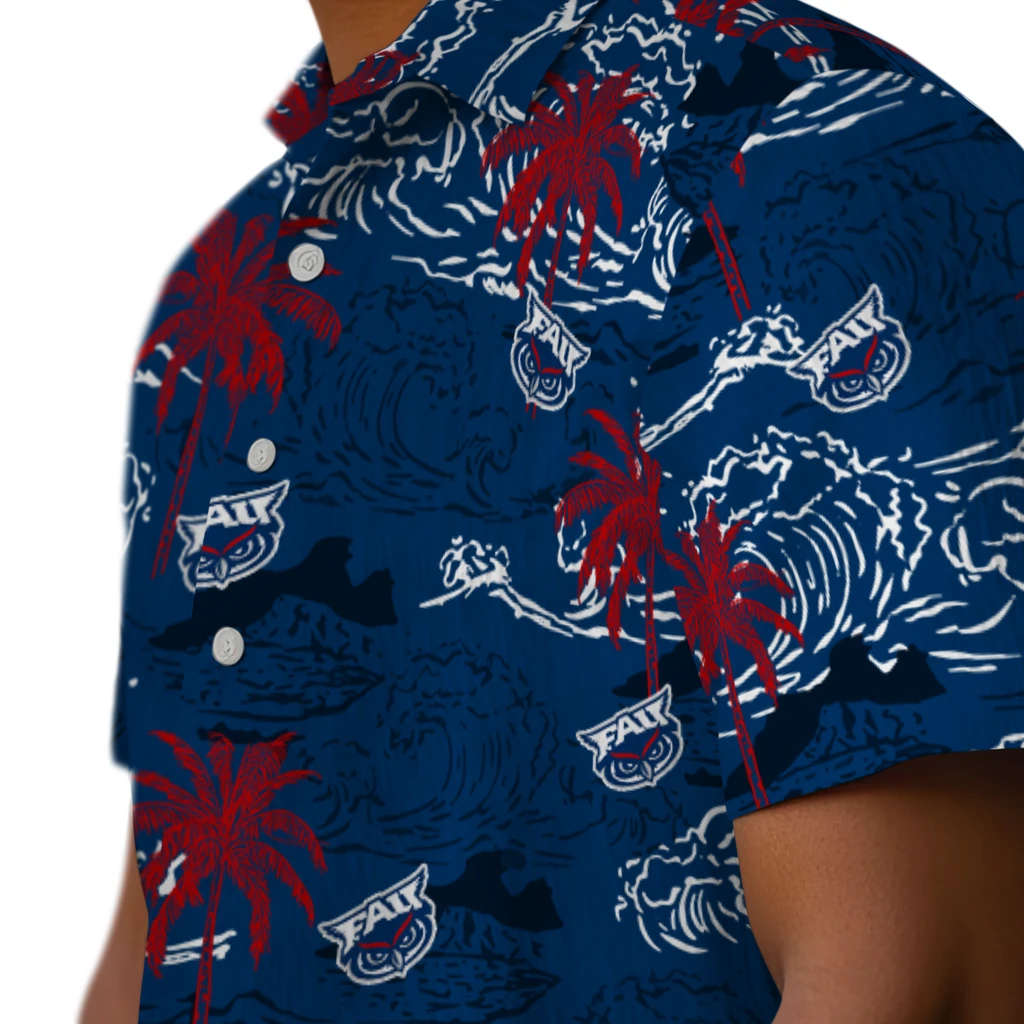 Florida Atlantic Owls Hawaiian Shirt - Wave Palm florida atlantic owls wave palm blue hawaiian shirts trendy