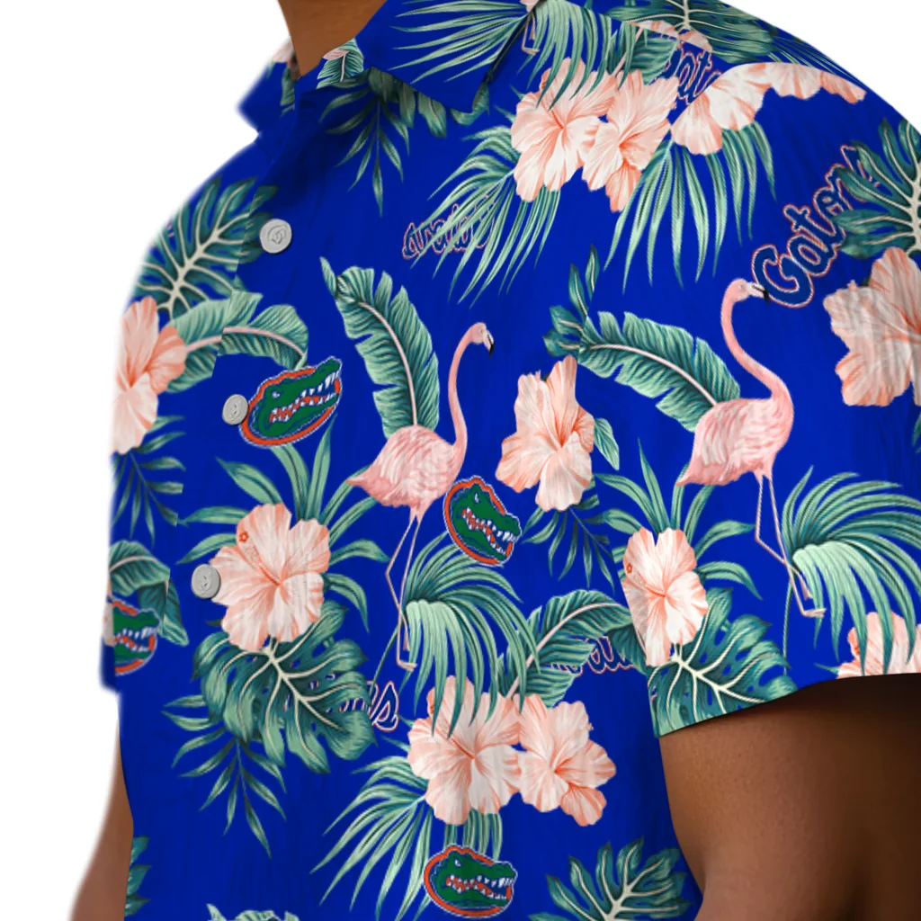 Florida Gators Hawaiian Shirt - Flamingo and Hibiscus florida gators flamingo palms blue hawaiian shirts trendy