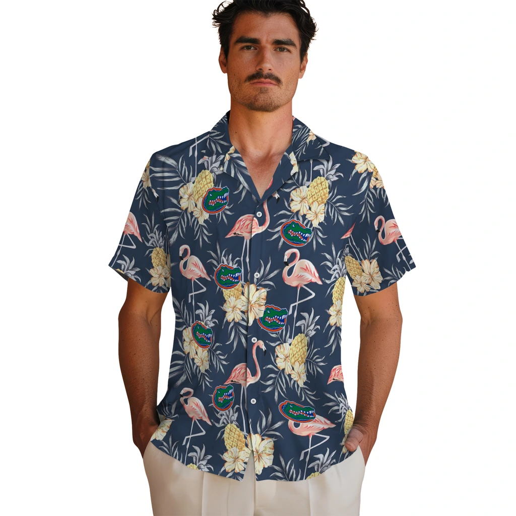 Florida Gators Hawaiian Shirt - Flamingo Hibiscus florida gators flamingo hibiscus navy hawaiian shirts fashion forward