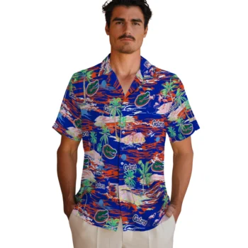 florida gators flamingo retreat blue hawaiian shirts fashion forward