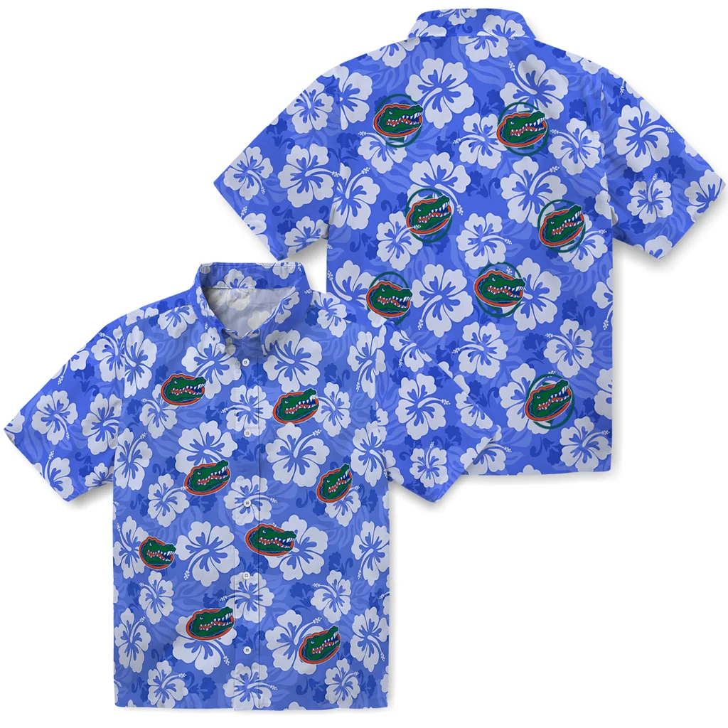 Florida Gators Hawaiian Shirt - Hibiscus Cluster florida gators hibiscus cluster blue hawaiian shirts high quality
