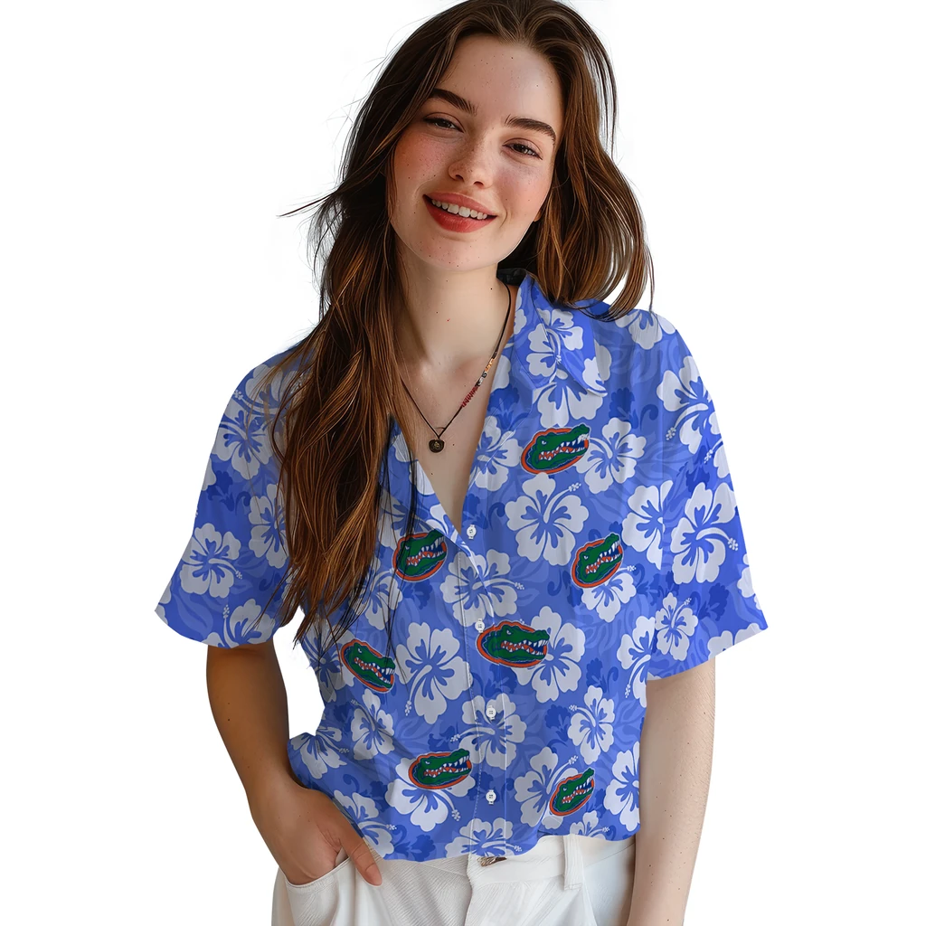 Florida Gators Hawaiian Shirt - Hibiscus Cluster florida gators hibiscus cluster blue hawaiian shirts latest model