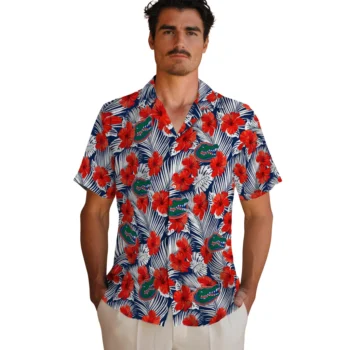 florida gators hibiscus fiesta red royal blue hawaiian shirts fashion forward